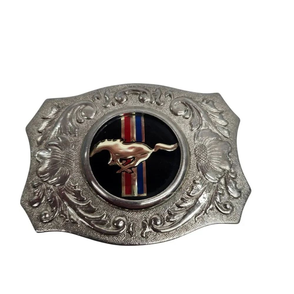 Vintage Chambers Belt Co. Ford Mustang Belt Buckle Horse Head Insert Scroll Work